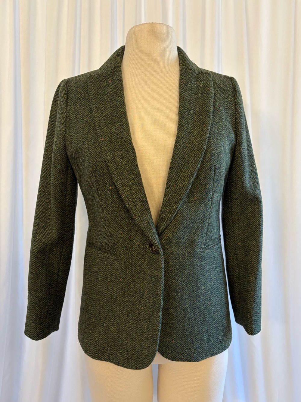 J. Crew Parke Green Herringbone Wool Blazer in English Wool - Picture 3 of 8